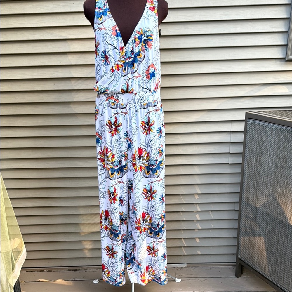 G by Giuliana Floral Sleeveless Wide Leg Jumpsuit Size Large Petite - Picture 4 of 14